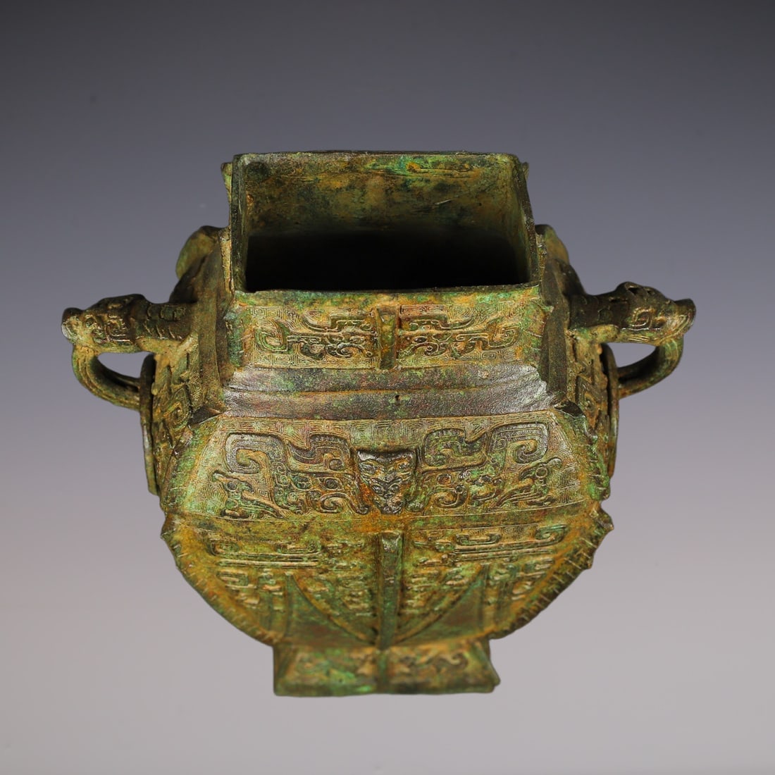 An Exquisite Bronze Beast-Face Pattern Double-Ears Vase - 9