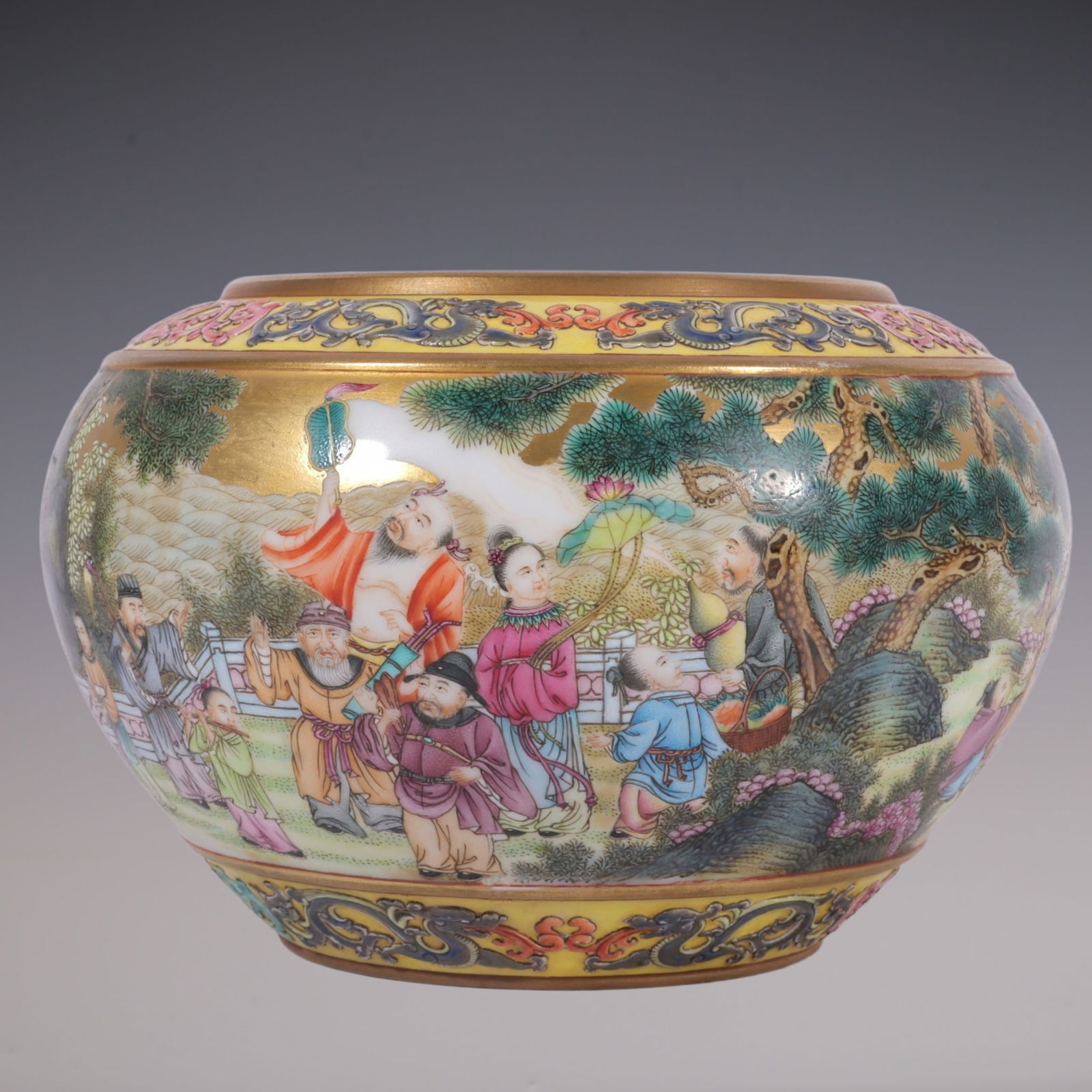 An Exquisite Enamel Lotus Pattern Character and Story Pattern Brush Washer: An Exquisite Enamel Lotus Pattern Character and Story Pattern Brush Washer Qing Dynasty, China Qianlong Six-character Mark