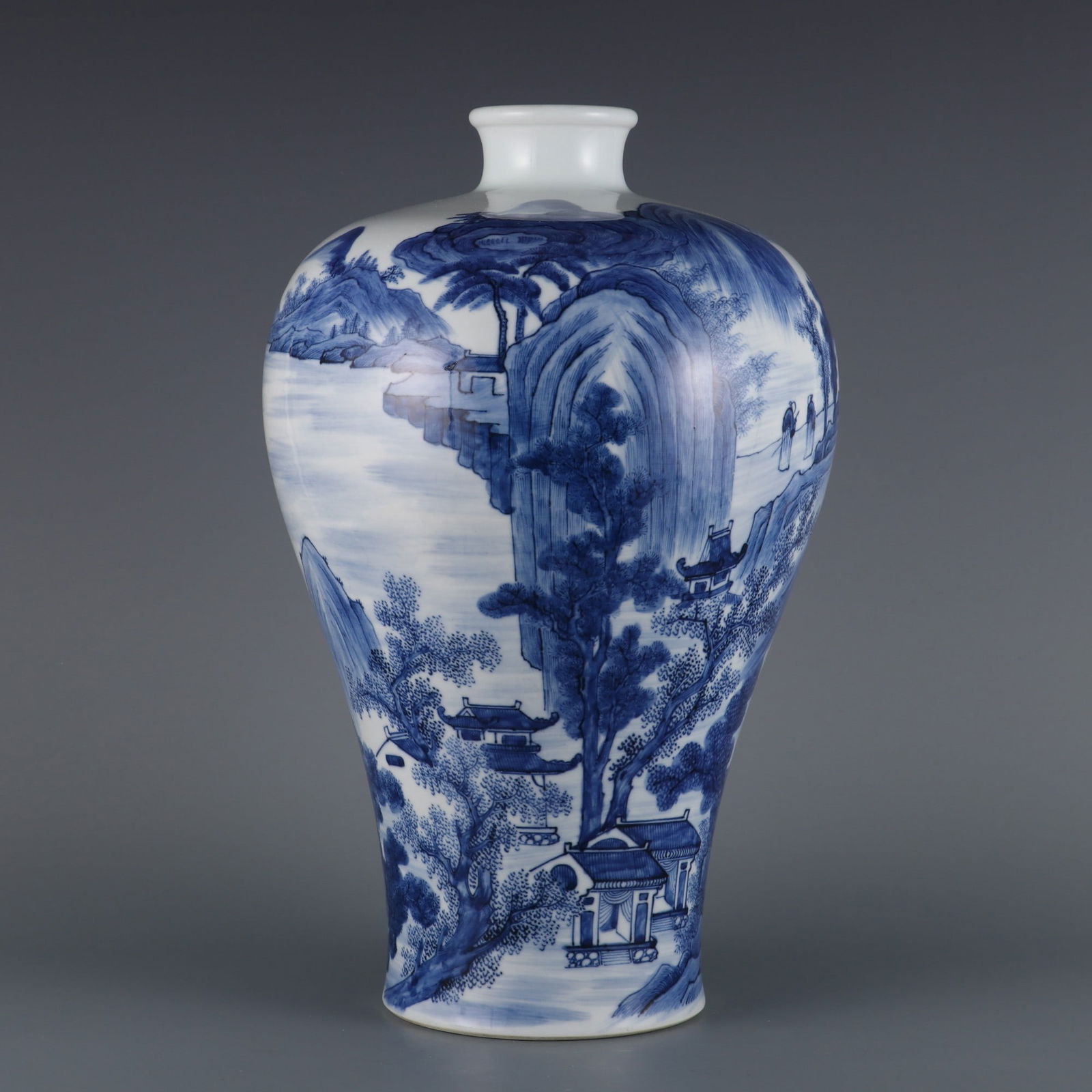 An Exquisite Blue and White Landscape and Figure Pattern Vase (1 of 9)