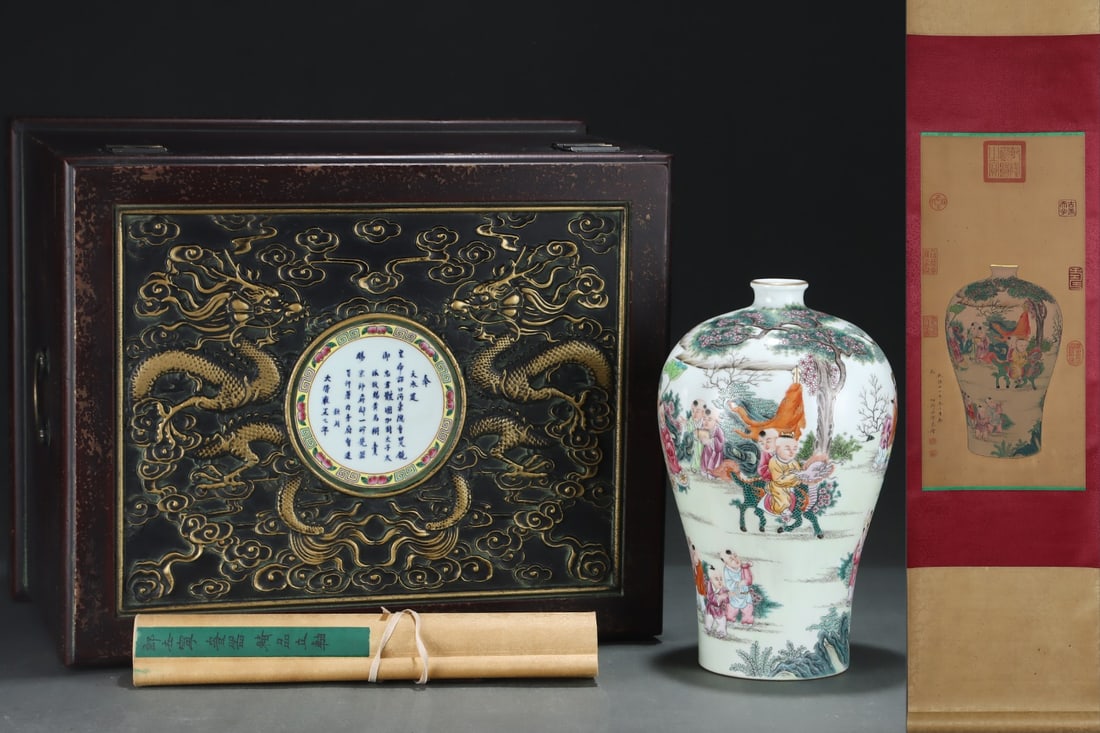 An Exquisite Famille-Rose Painted Gold Character and Story Pattern Vase: An Exquisite Famille-Rose Painted Gold Character and Story Pattern Vase Qing Dynasty, China Yongzheng Six-character Mark Without frame Size:25.2inx11.8in