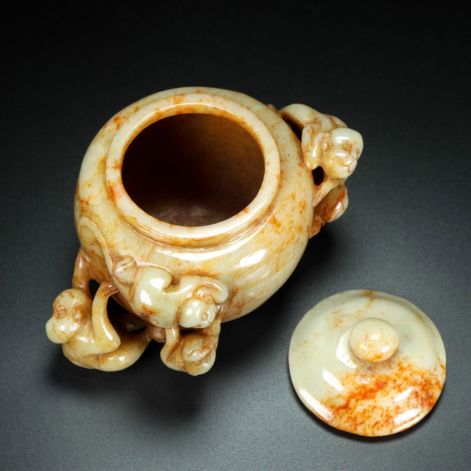An Exquisite White Jade Monkey Pattern Censer - 2