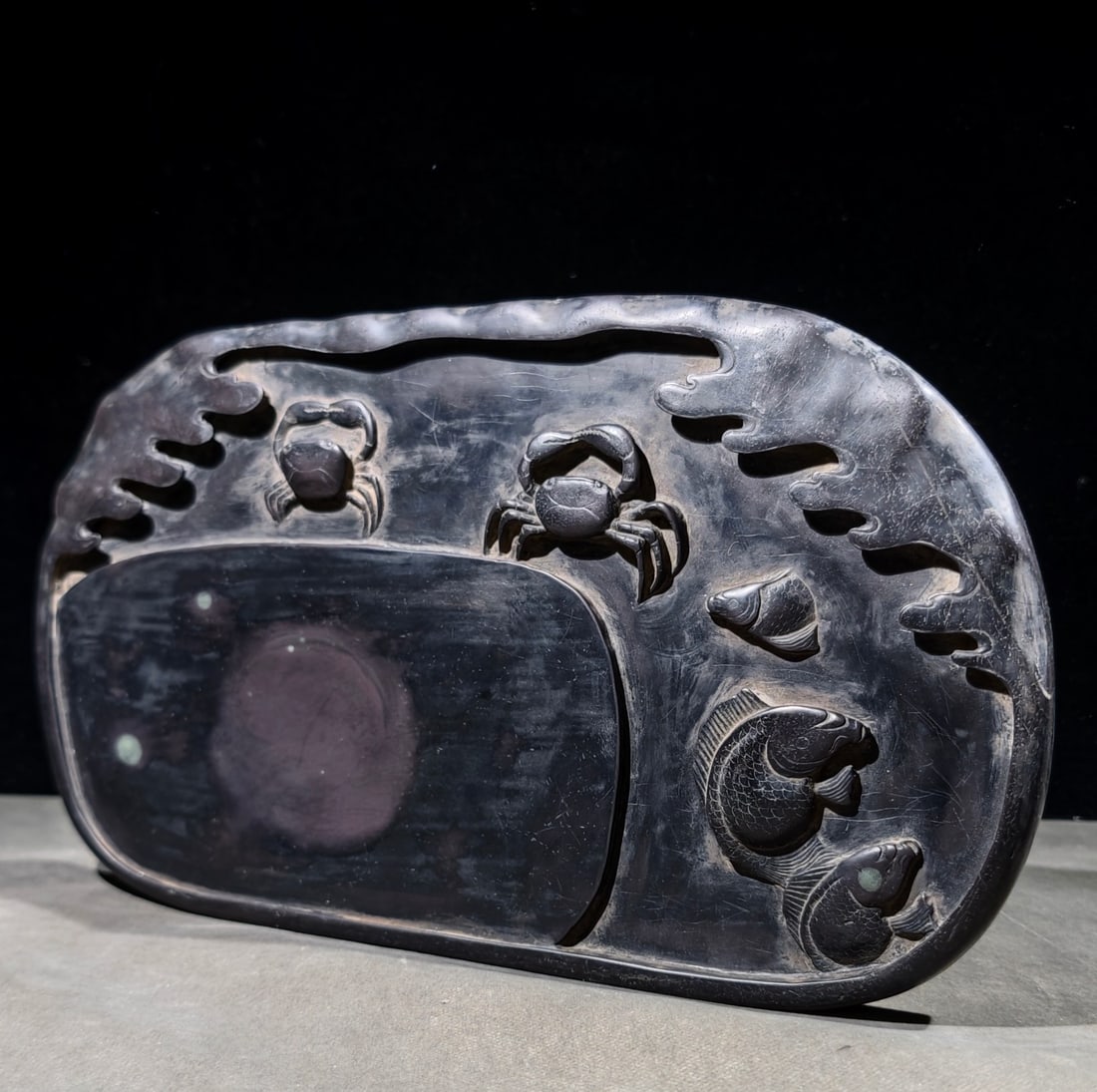 An Exquisite Crab Pattern Fish Pattern with poem Inkstone (1 of 9)