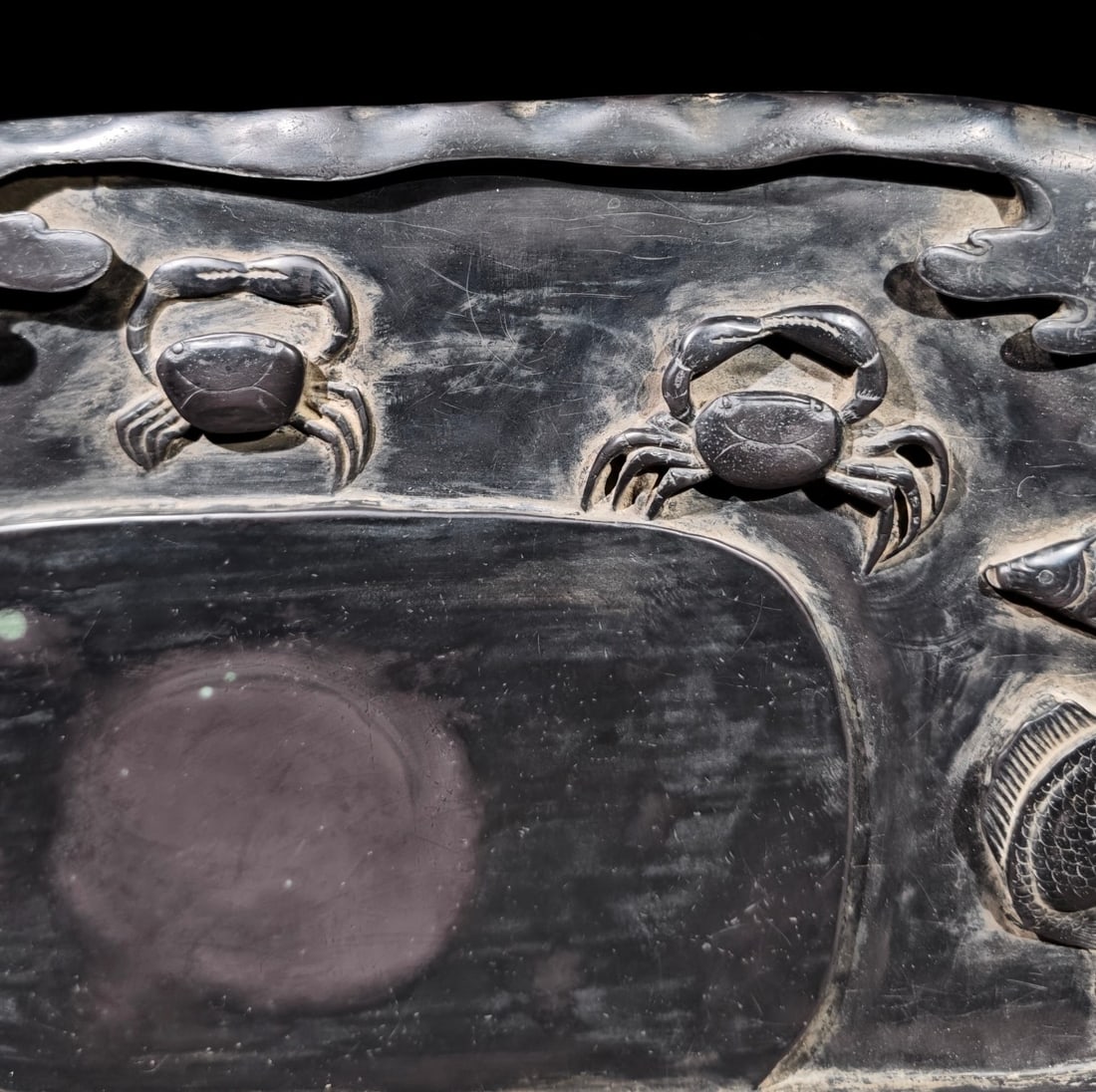 An Exquisite Crab Pattern Fish Pattern with poem Inkstone - 4