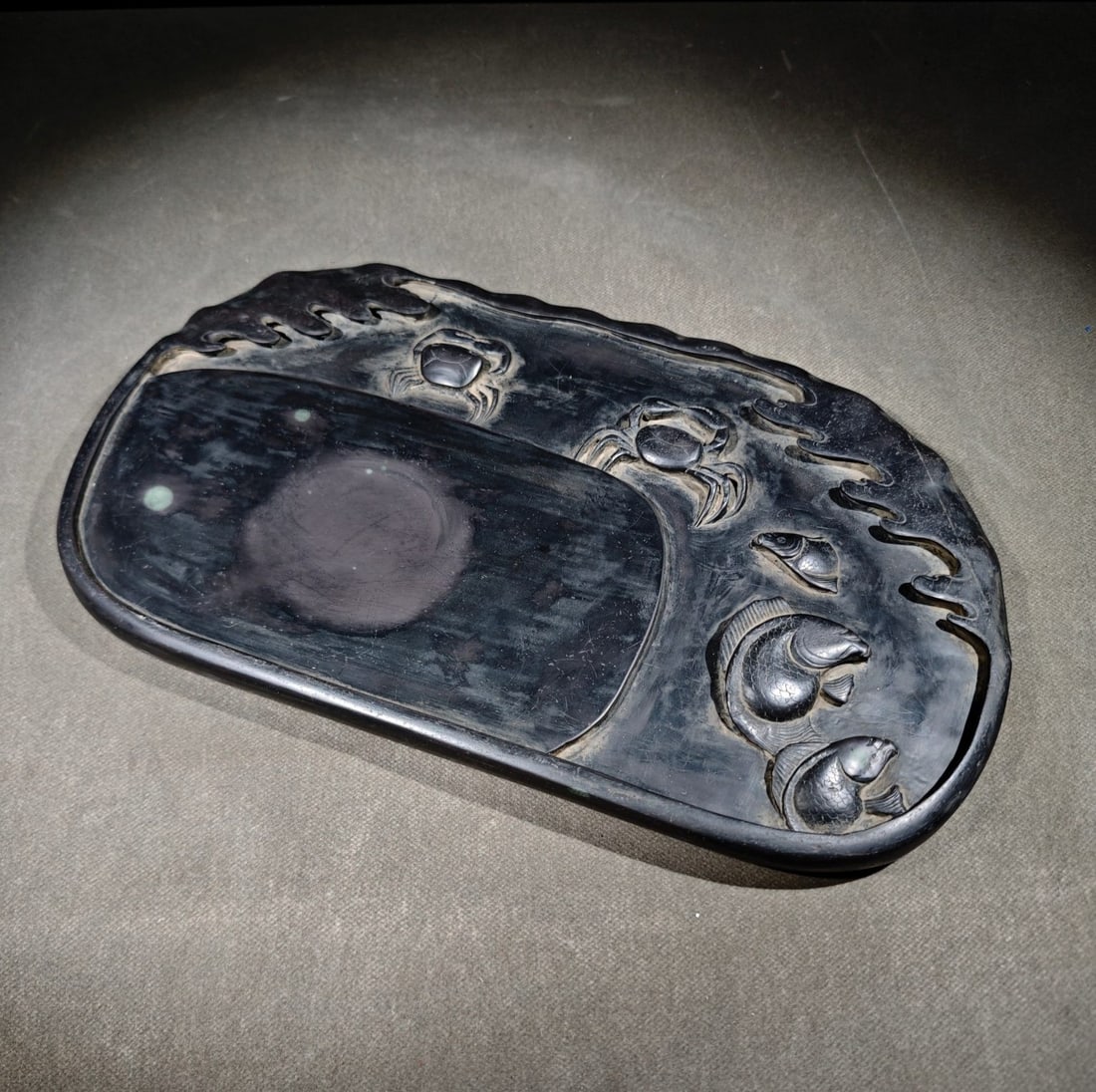 An Exquisite Crab Pattern Fish Pattern with poem Inkstone - 6