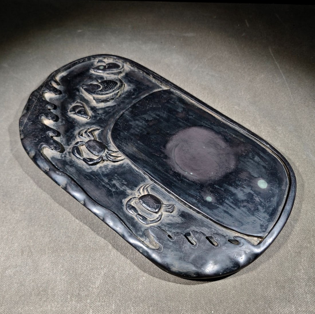 An Exquisite Crab Pattern Fish Pattern with poem Inkstone - 7