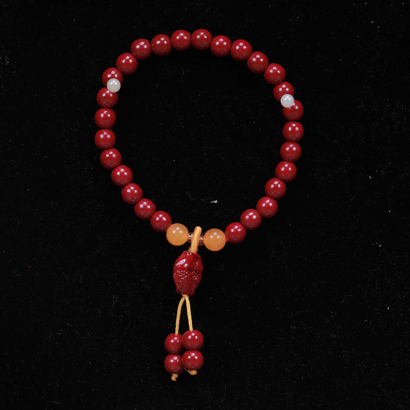 An Exquisite Cinnabar Bracelets: An Exquisite Cinnabar Bracelets, Size:6cm*27, Weight:10g 朱砂手串