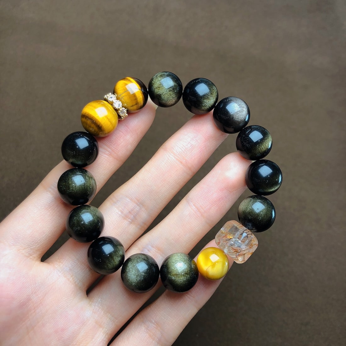 An Exquisite Crystal Gold Obsidian Bracelets (1 of 8)