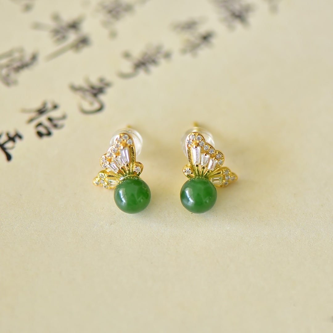 A Pair of Exquisite Sterling Silver-Gold Plated Inlaid Jasper Earrings,Inlaid Gems: A Pair of Exquisite Sterling Silver-Gold Plated Inlaid Jasper Earrings,Inlaid Gems Size:6mmx6mm 