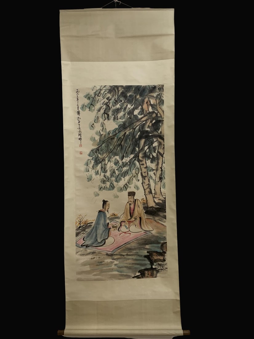 A Chinese Vertical Scroll Ink Painting of Figure on Paper: A Chinese Vertical Scroll Ink Painting of Figure on Paper,Modern Time of China,Fu Baoshi,without frame size:33.5inx92.5in 
