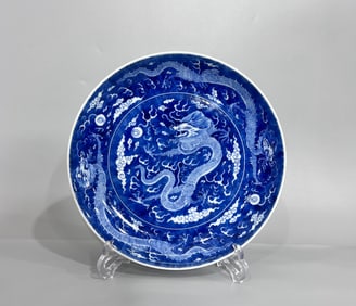 A Exquisite Blue and White Dragon Pattern Plate