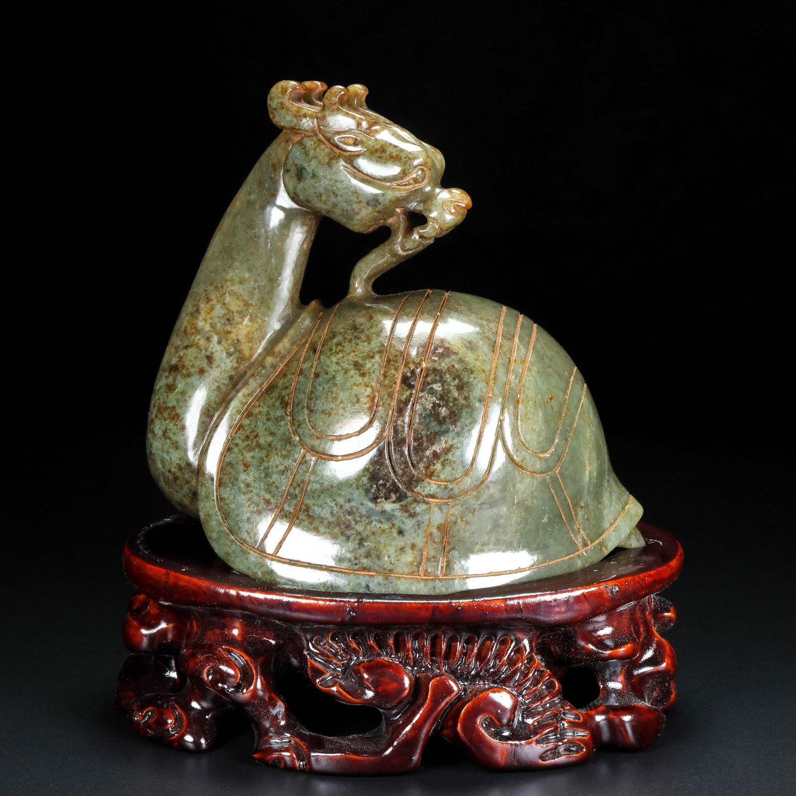 A Exquisite Hotan Jade Tortoise Ornament: A Exquisite Hotan Jade Tortoise Ornament,Han Dynasty, China,With Mark,Size:5.1inx5.5inx3.9in 和田玉龟摆件,中国汉代,带款