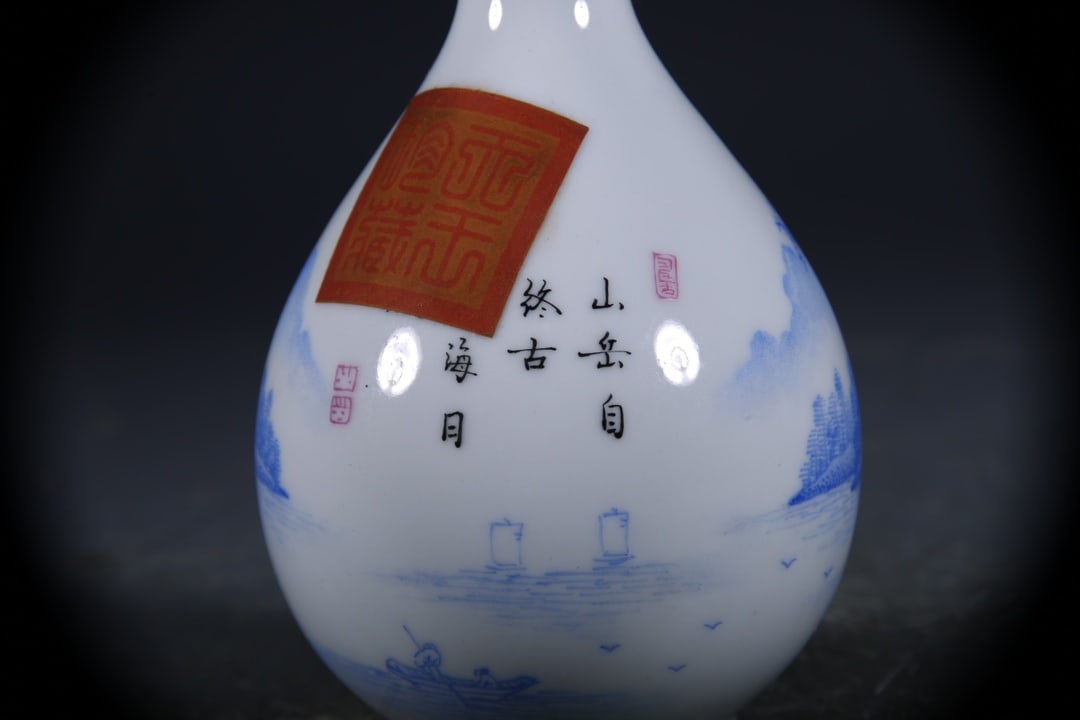 Blue and White Landscape Pattern Vase - 5