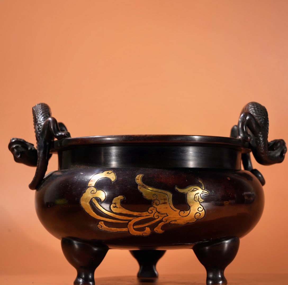 A Exquisite Gilt Bronze Dragon-Ears Censer - 6