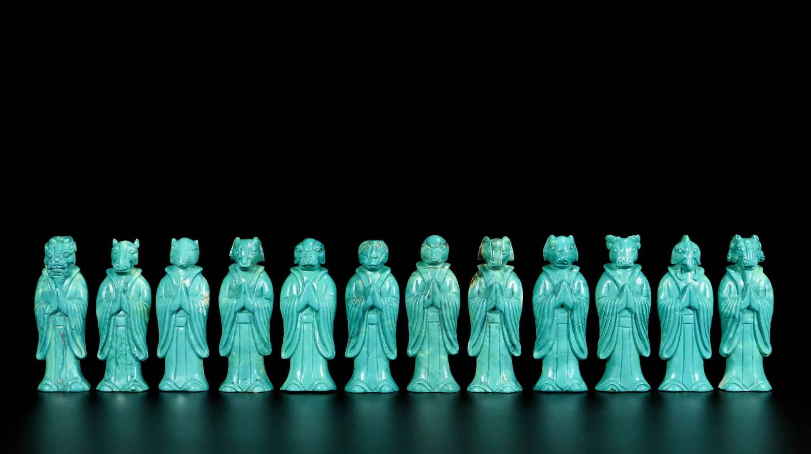 A Set of Exquisiten Inlaid Turquoise Chinese Zodiac Ornament: A Set of Exquisiten Inlaid Turquoise Chinese Zodiac Ornament,Qing Dynasty, China 