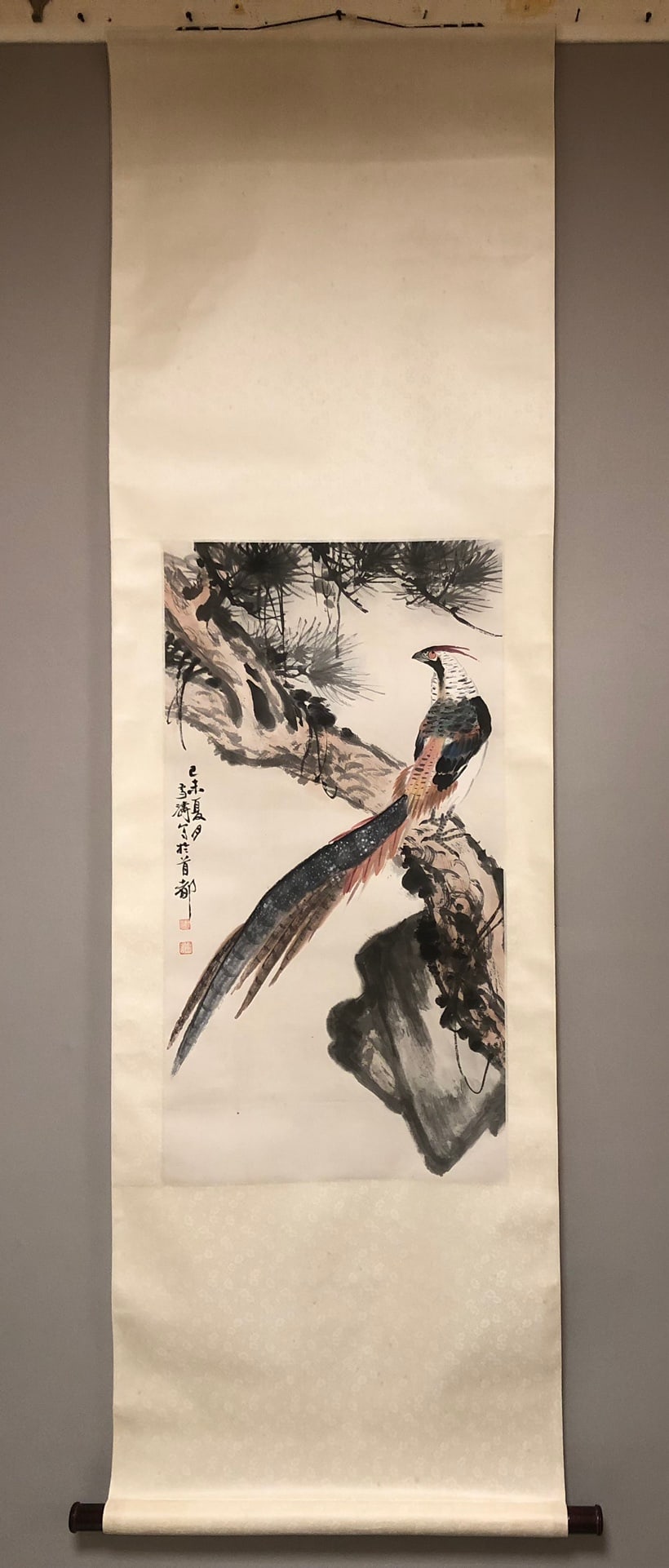 A Chinese Vertical Scroll Ink Painting of Flowers and Birds on Paper (1 of 7)
