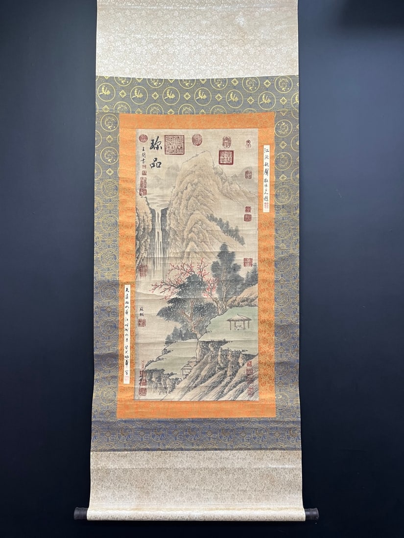 A Chinese Vertical Scroll Ink Painting of Landscape on Paper: A Chinese Vertical Scroll Ink Painting of Landscape on Paper,Song Dynasty, China,Su Shi,without frame size:16.1inx35.4in 