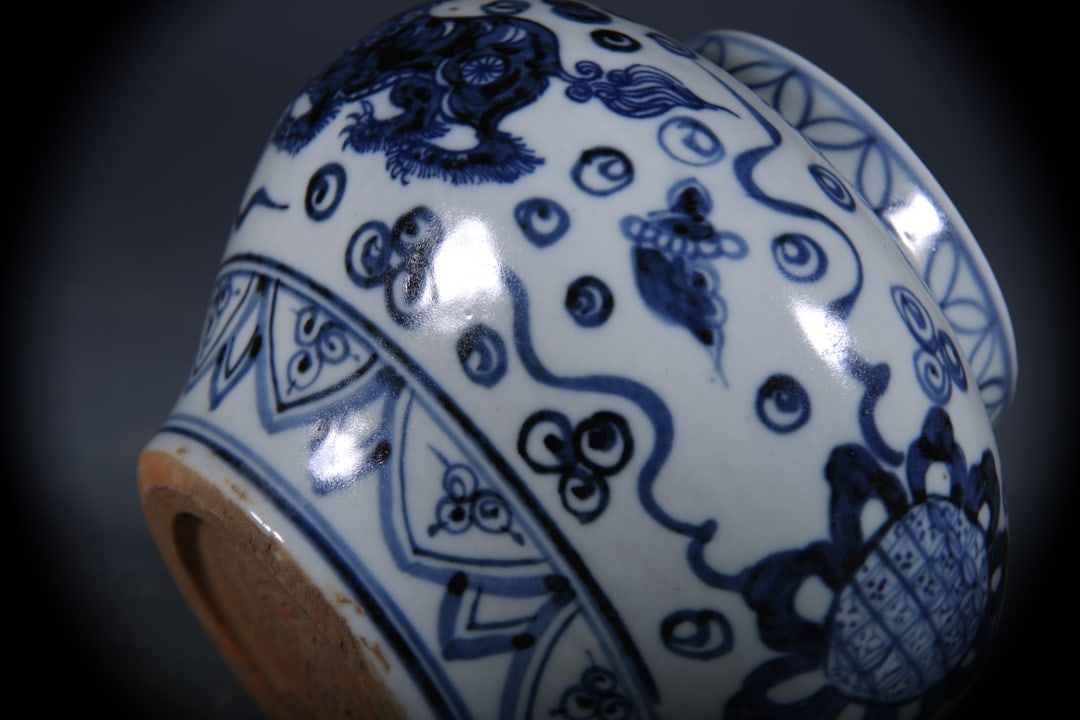 Blue and White Lion Pattern Jar - 6