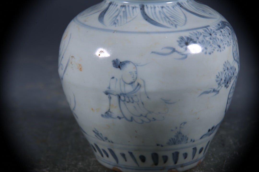 Blue and White Figures Pattern Jar - 3