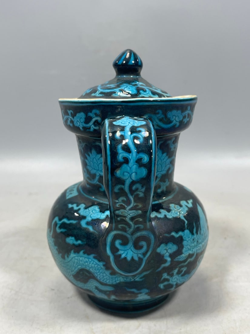 Peacock Blue Glaze Dragon Pattern Ewer - 2