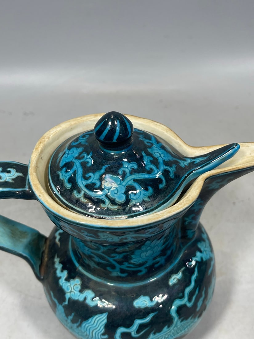 Peacock Blue Glaze Dragon Pattern Ewer - 4