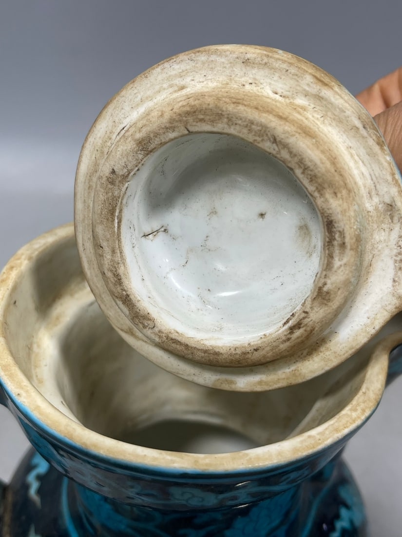 Peacock Blue Glaze Dragon Pattern Ewer - 5