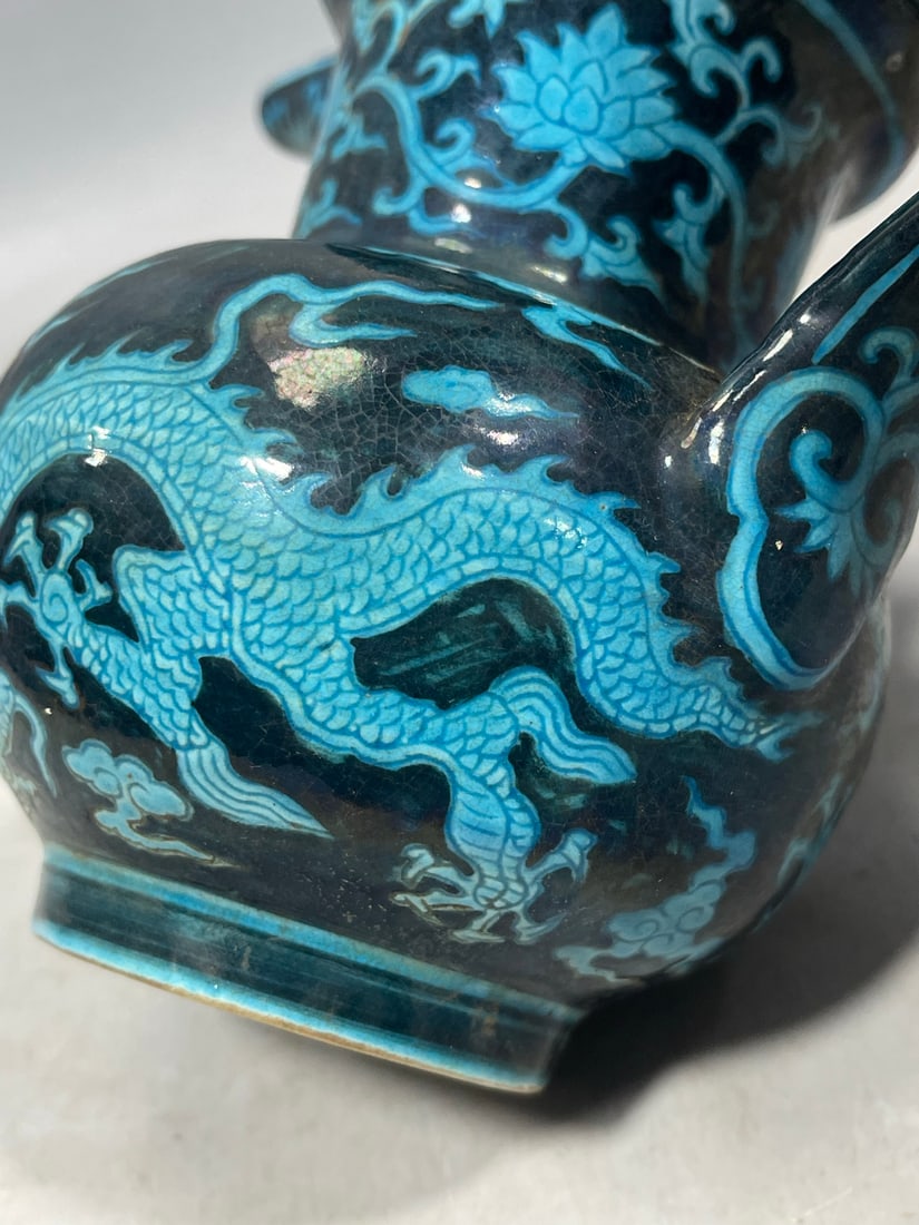 Peacock Blue Glaze Dragon Pattern Ewer - 8