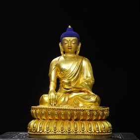 A Exquisite Gilt Bronze Painted Color Buddha Statue Ornament