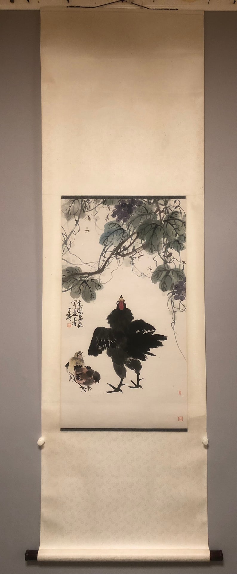A Chinese Vertical Scroll Ink Painting of Flowers and Birds on Paper (1 of 9)