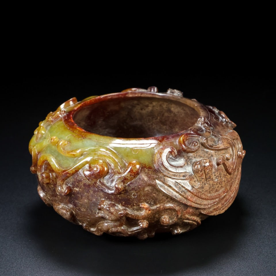 A Exquisite Hetian Jade Dragon Pattern Brush Washer - 3