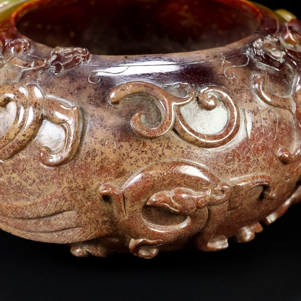 A Exquisite Hetian Jade Dragon Pattern Brush Washer - 9