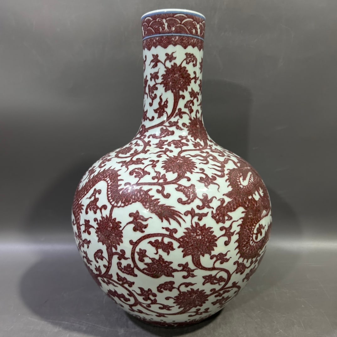A Exquisite Underglaze-Red Lotus Dragon Pattern Vase - 4