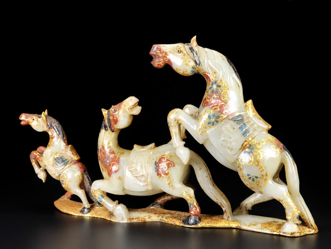 A Exquisiten Hotan Jade Painted Gold Horse Ornament (1 of 9)