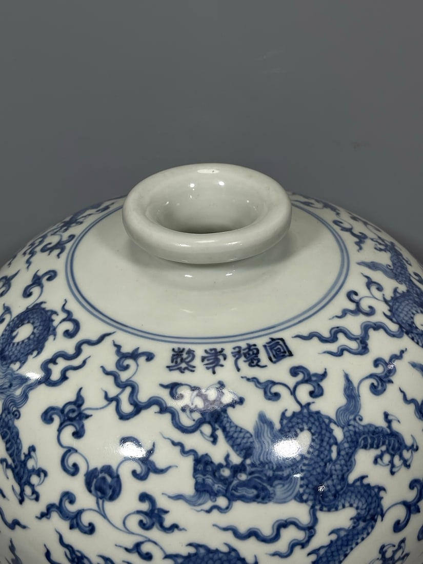 Blue and White Dragon Pattern Vase - 4