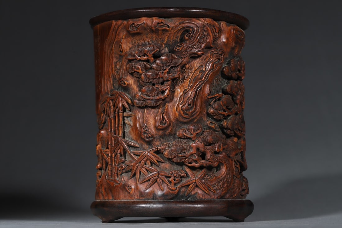 A Exquisite Bamboo Carving Landscape Pattern Brush Pot (1 of 9)