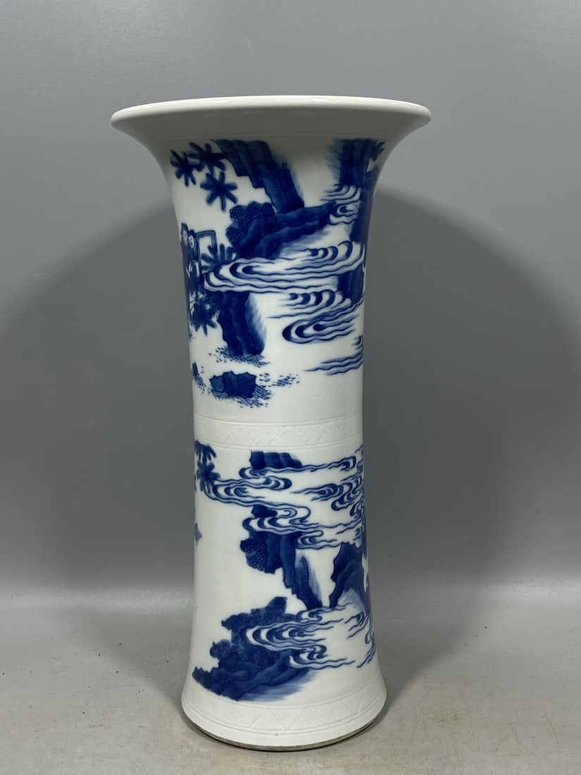 Blue and White Figures Pattern Vase - 3