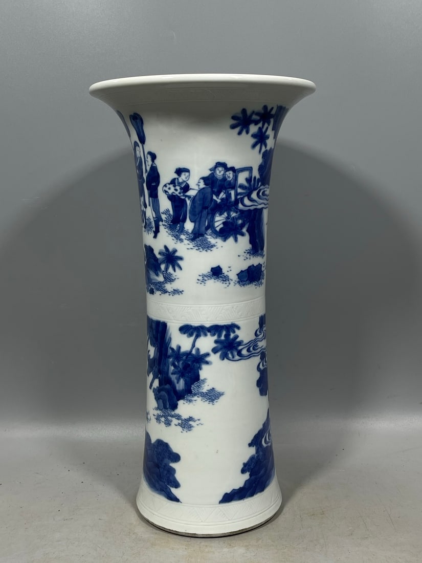 Blue and White Figures Pattern Vase - 4