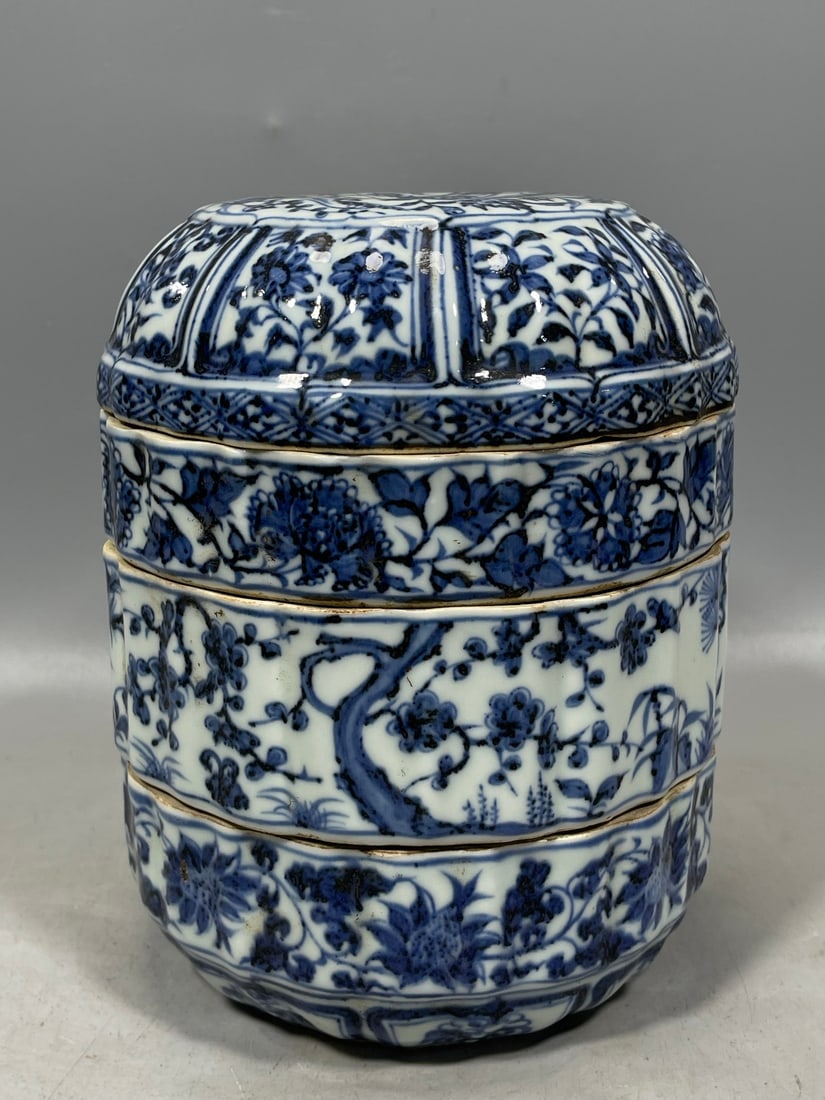 Blue and White Flower Pattern Jar - 3