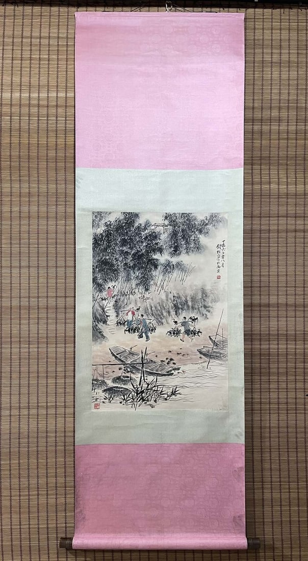 A Chinese Vertical Scroll Ink Landscape Painting on Paper: A Chinese Vertical Scroll Ink Landscape Painting on Paper,Modern Time of China,Qian Songyan,Size:20.1inx29.5in(Without frame) 