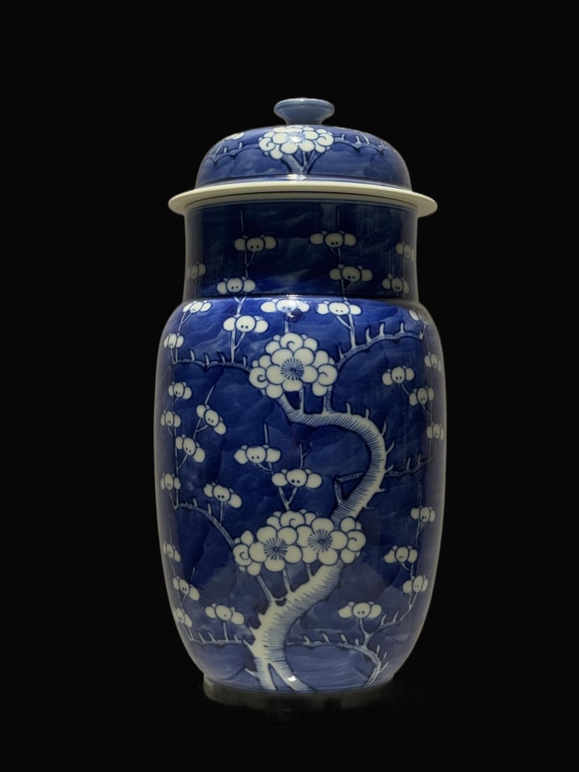 A Exquisite Blue and White Flower Pattern Jar: A Exquisite Blue and White Flower Pattern Jar,Qing Dynasty, China,Kangxi Four-character Mark,Size:11.2in 青花花卉纹罐,中国清代,康Ģ