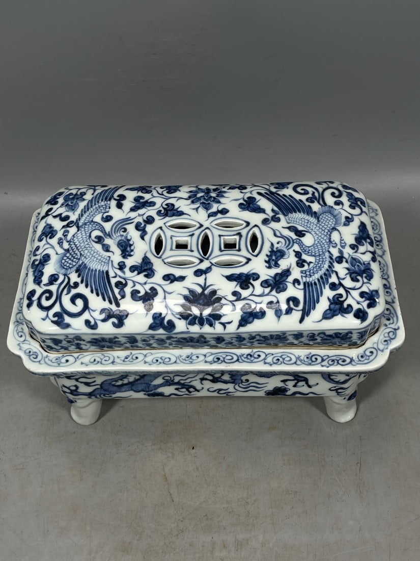 Blue and White Dragon Phoenix Pattern Flowerpot - 5