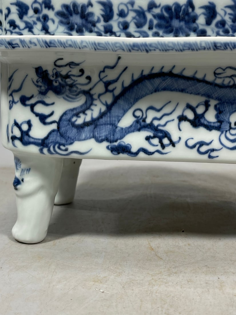 Blue and White Dragon Phoenix Pattern Flowerpot - 7