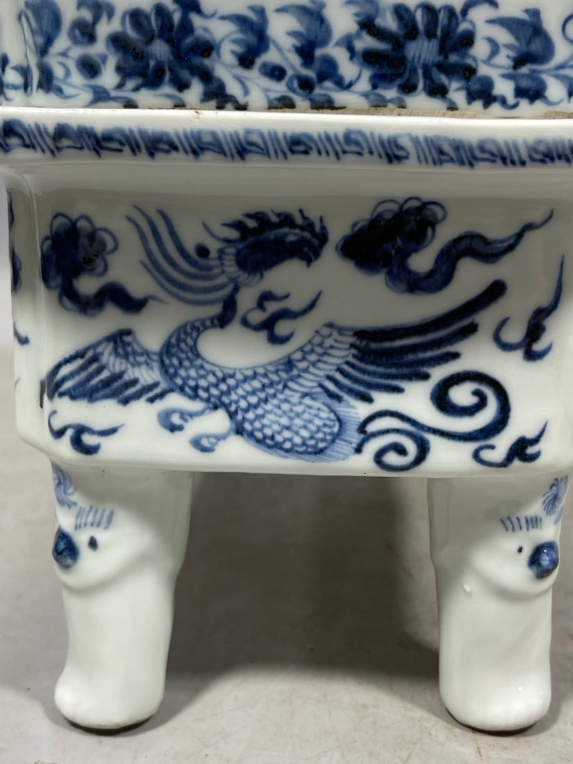 Blue and White Dragon Phoenix Pattern Flowerpot - 8