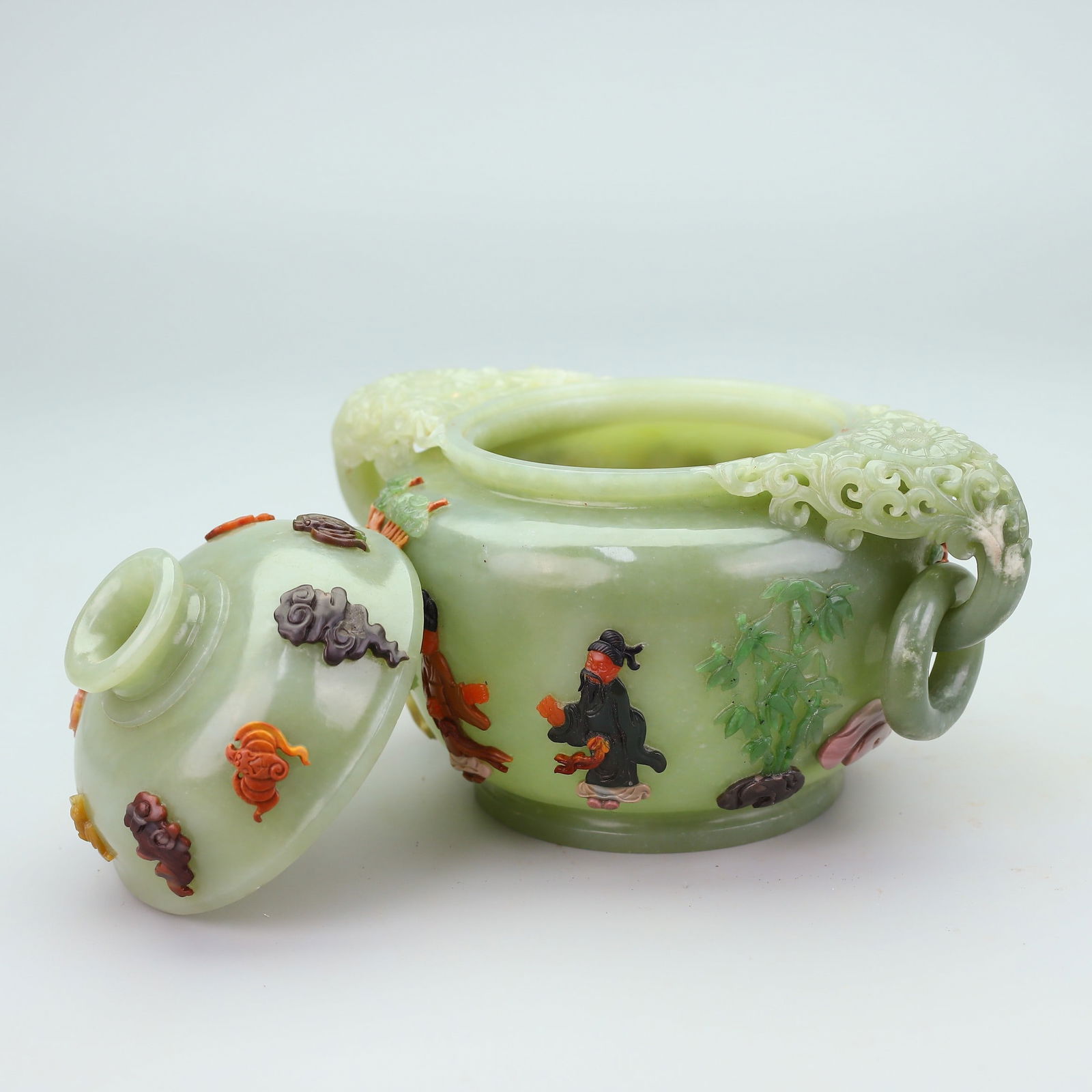 A Exquisite Hetian Jade Human Pattern Double-Ears Ewer - 7