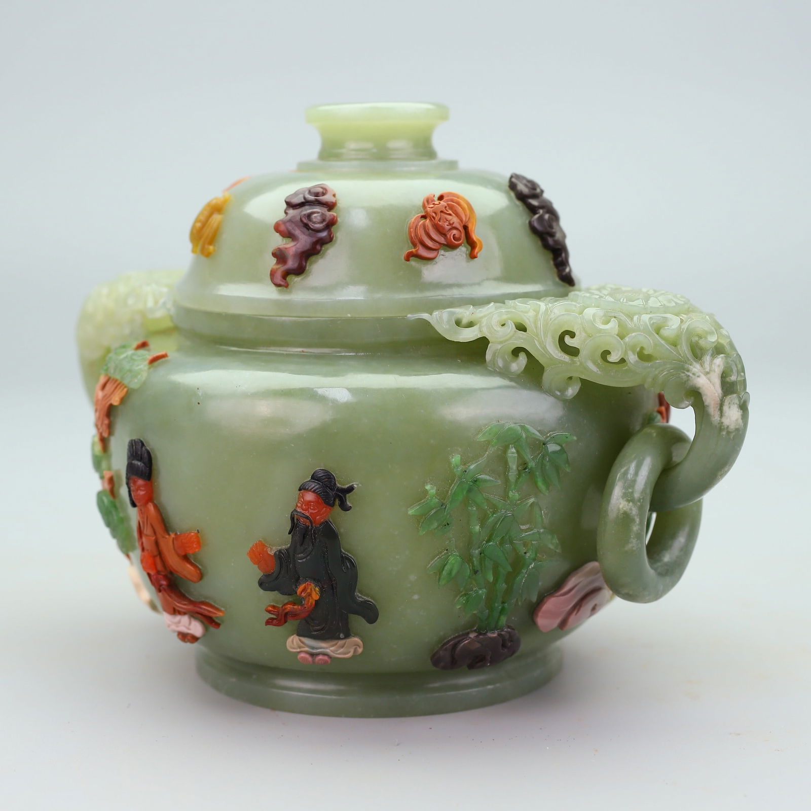 A Exquisite Hetian Jade Human Pattern Double-Ears Ewer - 8