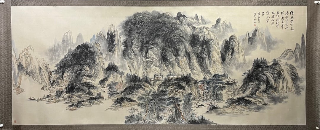 A Chinese Ink Landscape Painting on Paper: A Chinese Ink Landscape Painting on Paper,Modern Time of China,Huang Binhong,Size:141.7inx57.1in(Without frame) 