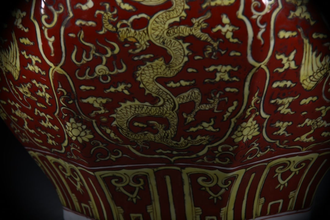 Red Ground Dragon Phoenix Pattern Jar - 4