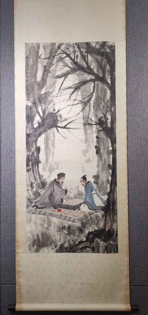 A Chinese Vertical Scroll Ink Painting of Figures on Paper: A Chinese Vertical Scroll Ink Painting of Figures on Paper,Modern Time of China,Fu Baoshi,Size:54.7inx23.6in 