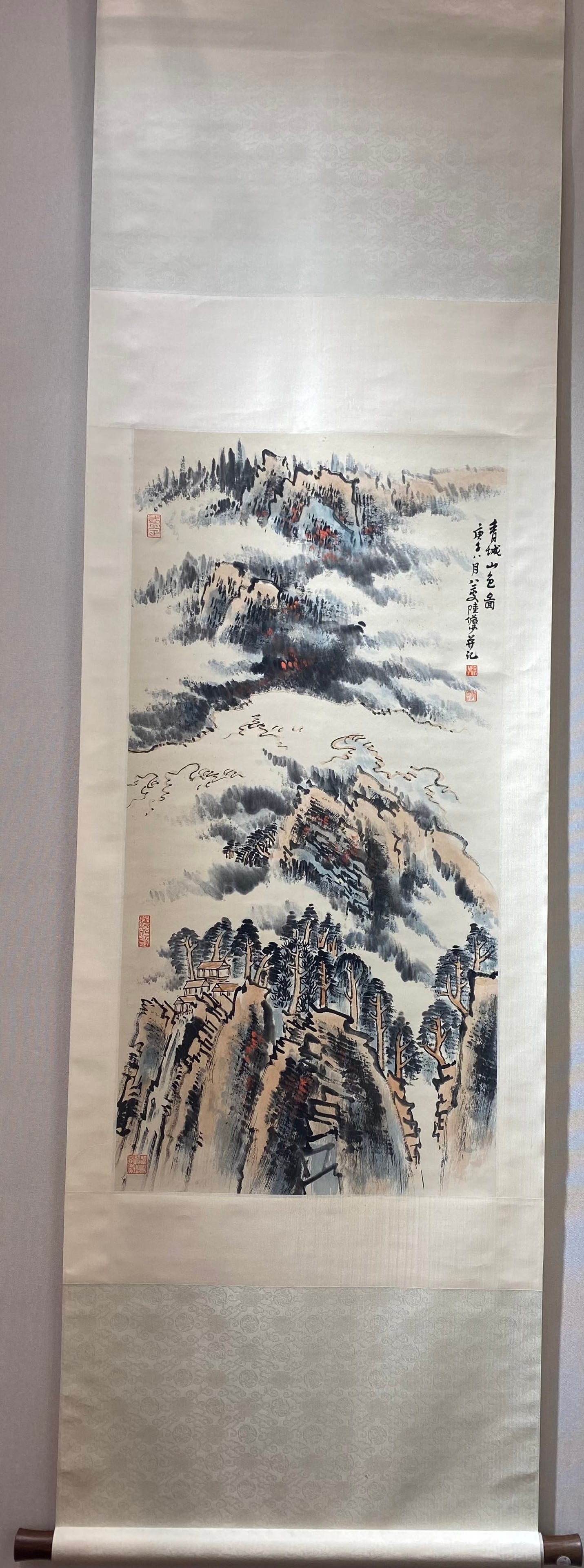 A Chinese Vertical Scroll Ink Painting of Landscape on Paper (1 of 9)