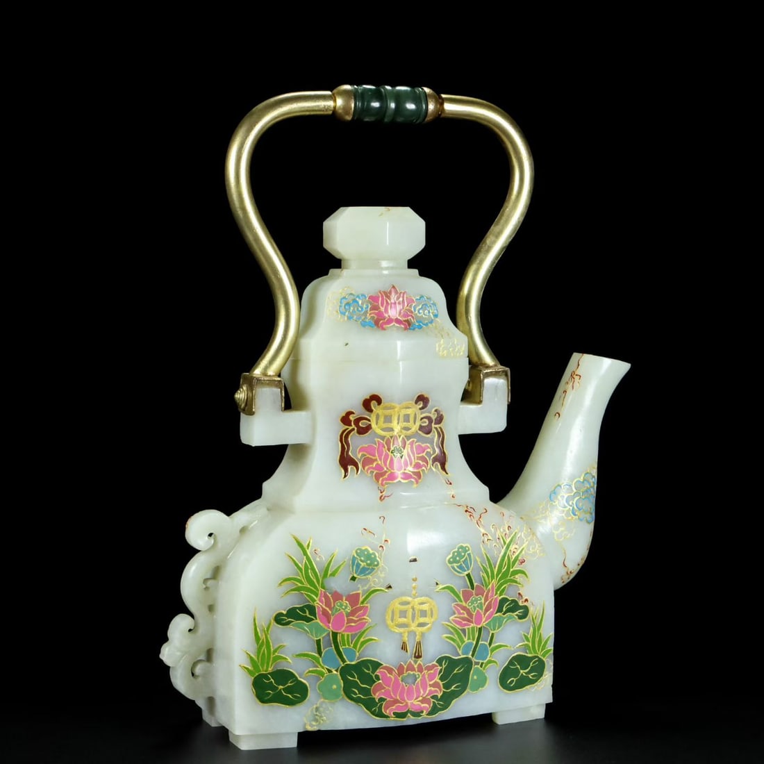 A Exquisite Hotan Jade Lotus Leaf Pattern Ewer - 3
