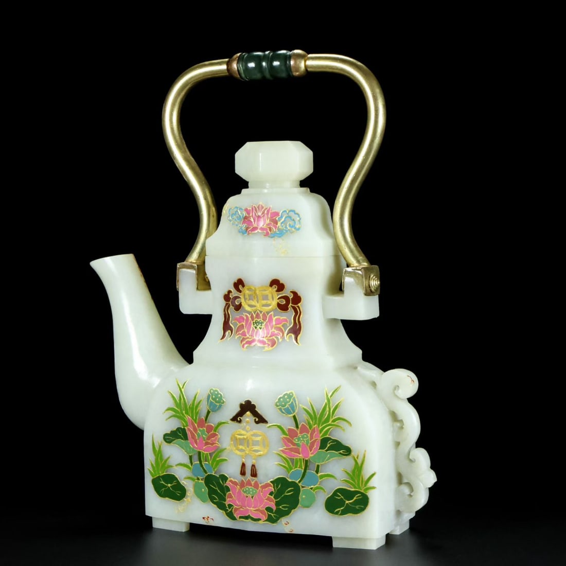 A Exquisite Hotan Jade Lotus Leaf Pattern Ewer - 4